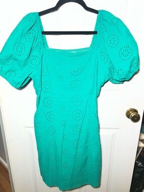 LC Lauren Conrad Teal Eyelet Puff Sleeve Mini Dress